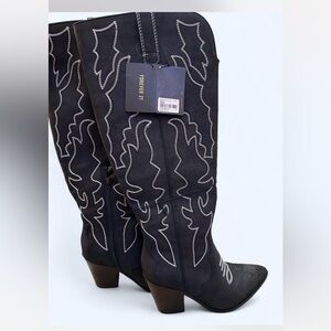 Forever 21 Charcoal Embroidered Cowboy Boots